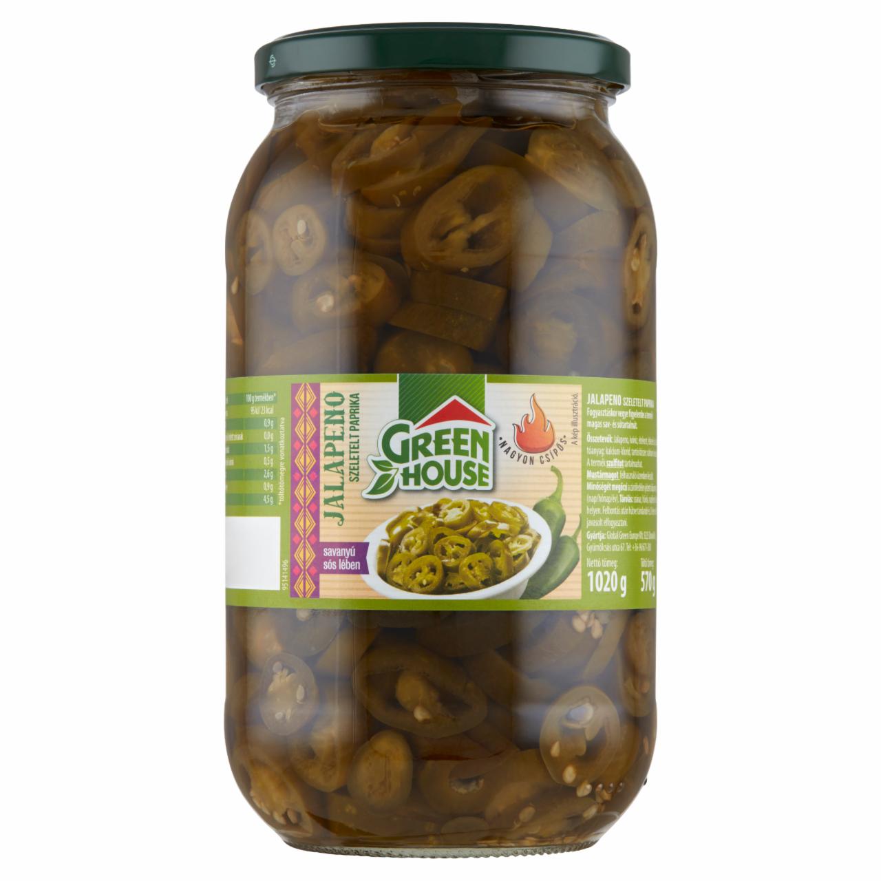 Képek - Greenhouse szeletelt Jalapeno paprika savanyú sós lében 1020 g