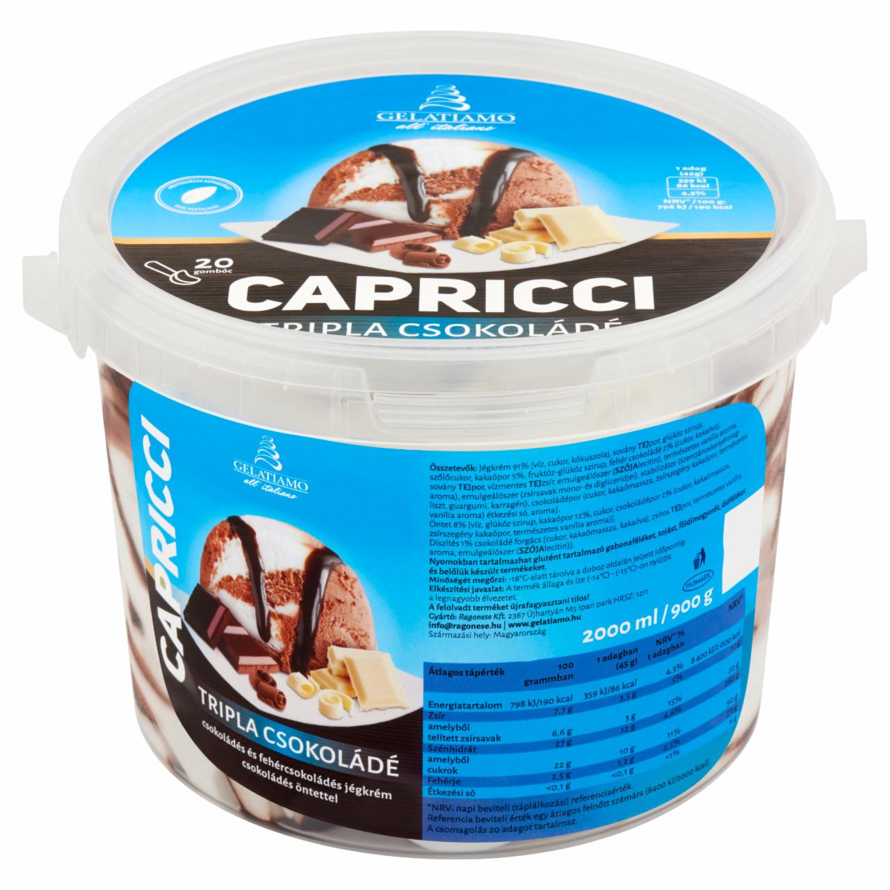Képek - Gelatiamo Capricci Tripla Csokoládé csokoládés & fehércsokoládés jégkrém csokoládés öntettel 2000 ml