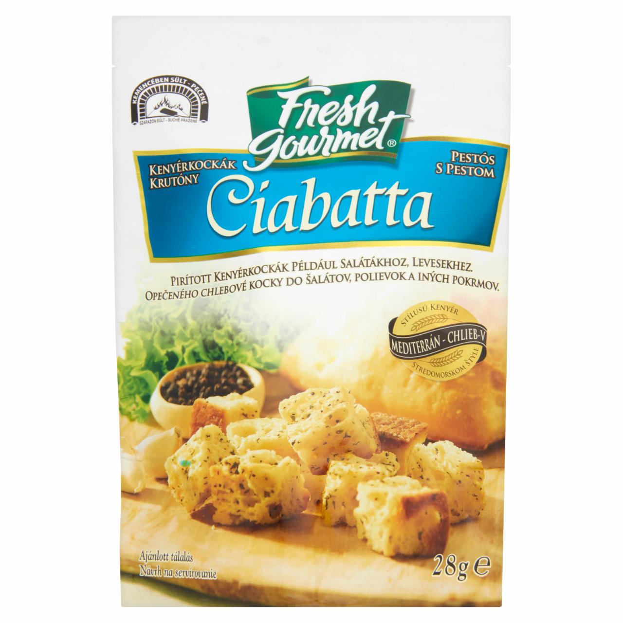 Képek - Fresh Gourmet Ciabatta pirított pestós kenyérkockák például salátákhoz, levesekhez 28 g