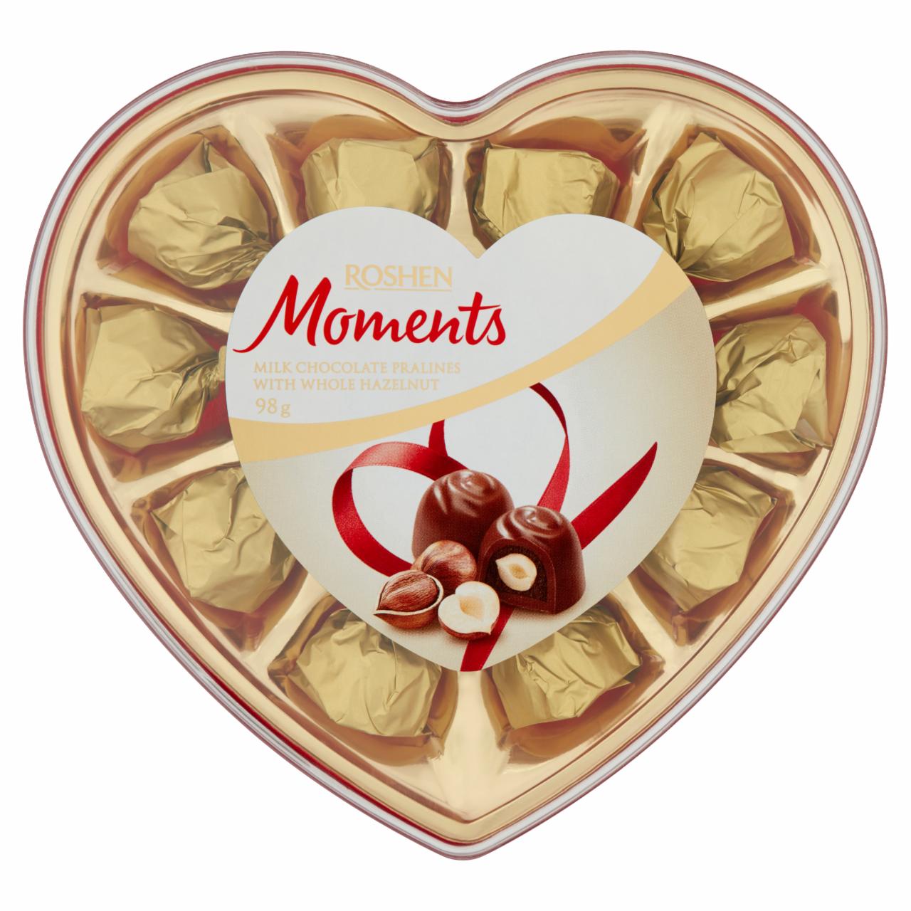 Képek - Roshen Moments mogyorókrémes tejcsokoládé desszertek egész mogyoróval 98 g
