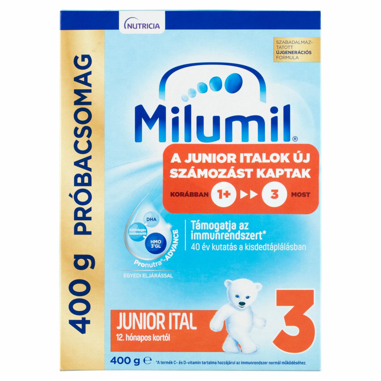 Képek - Milumil Nutri-Biotik 3 Junior tejalapú anyatej-kiegészítő tápszer 12. hónapos kortól 400 g