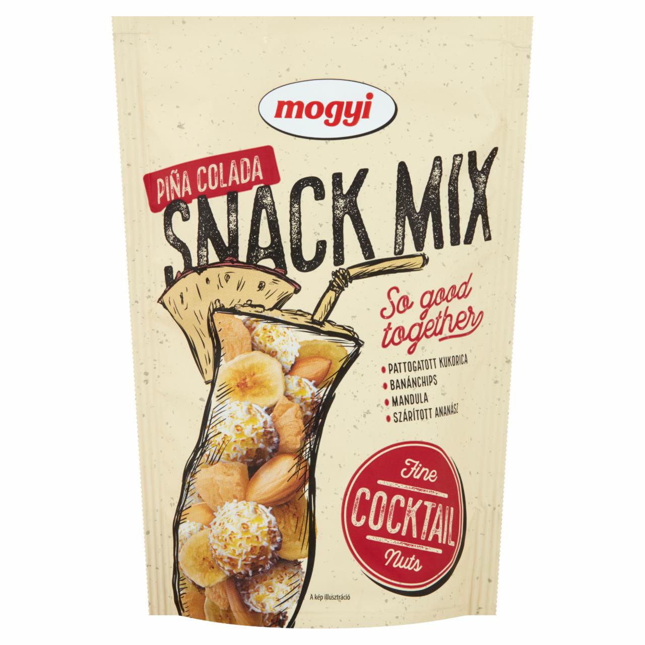 Képek - Mogyi Piña Colada Snack Mix pattogatott kukorica, banán chips, mandula és ananász keveréke 65 g