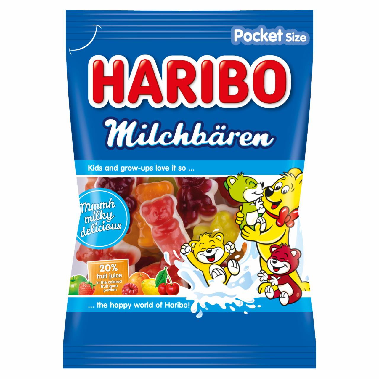 Képek - Haribo Milchbären gyümölcsízű gumicukorka sovány tejporral és gyümölcslével 85 g