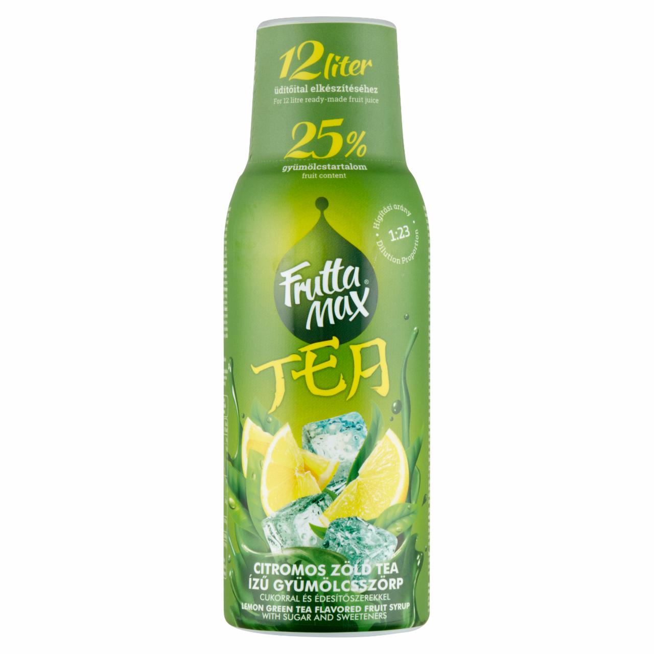 Képek - FruttaMax Tea citromos zöld tea ízű gyümölcsszörp cukorral és édesítőszerekkel 500 ml