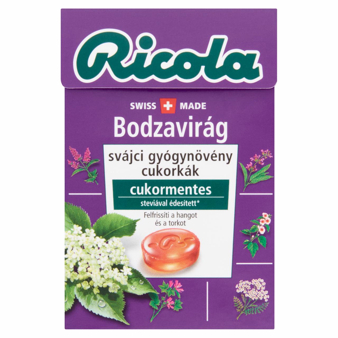 Képek - Ricola Bodzavirág cukormentes svájci gyógynövény cukorkák édesítőszerekkel 40 g