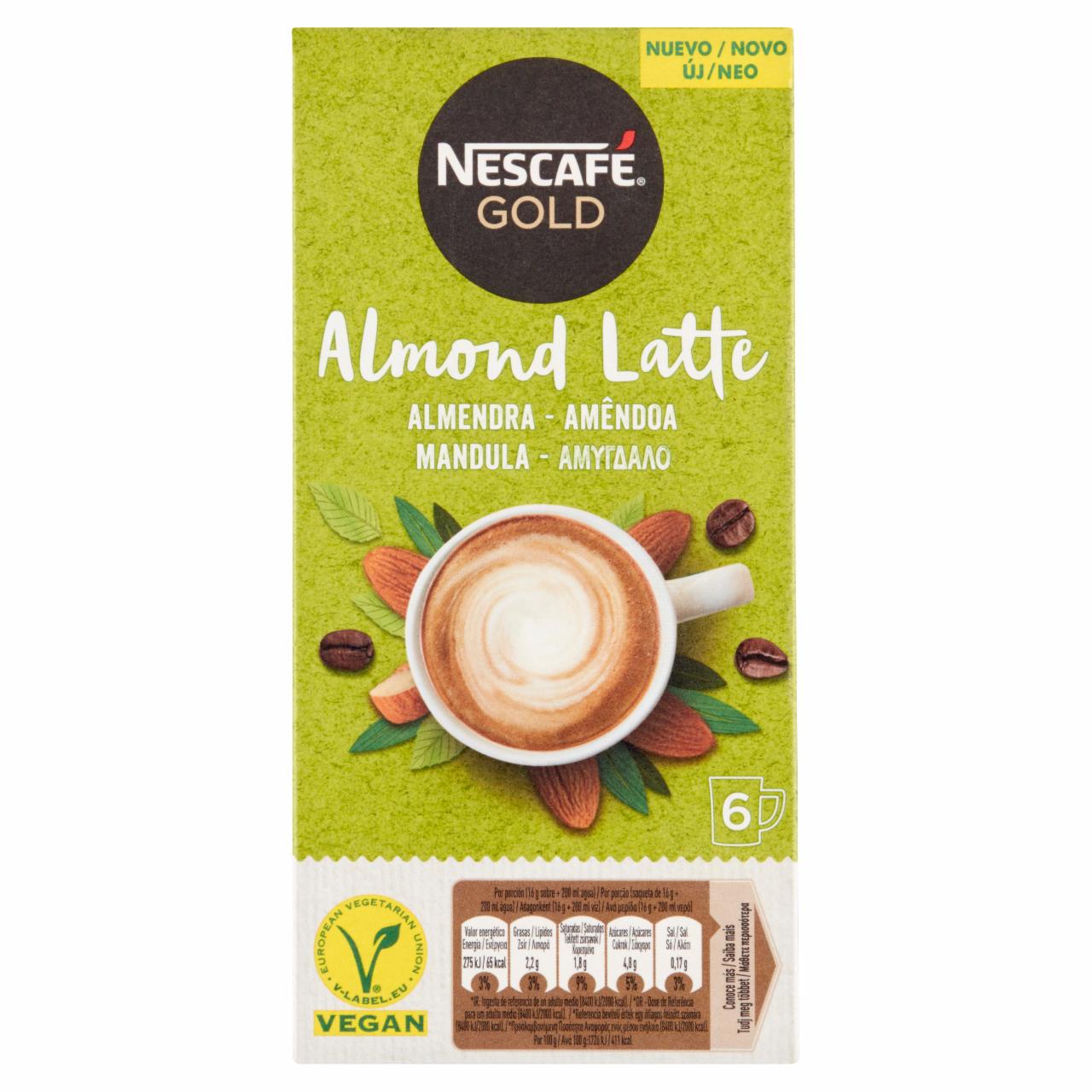 Képek - NESCAFÉ Gold Almond Latte azonnal oldódó vegán kávés italpor mandulával 6 x 16 g (96 g)