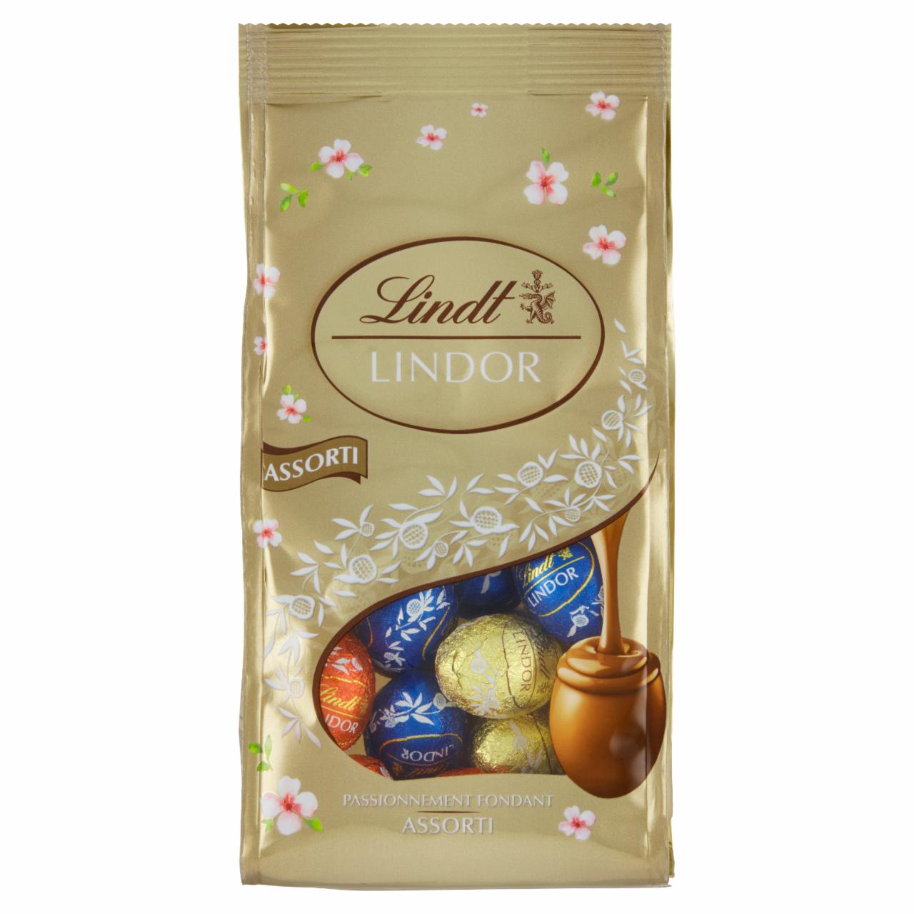 Képek - Lindt Lindor lágyan olvadó töltelékkel töltött tej-, ét- és fehércsokoládé-pralinék 180 g