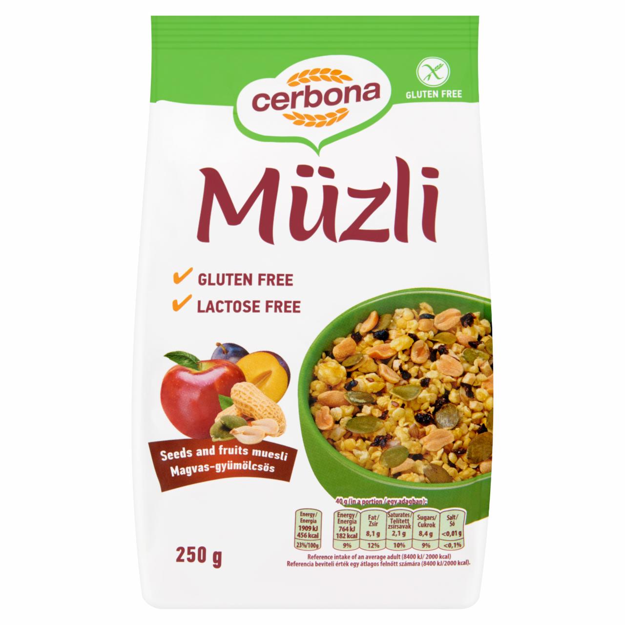 Képek - Cerbona glutén- és laktózmentes magvas-gyümölcsös müzli 250 g