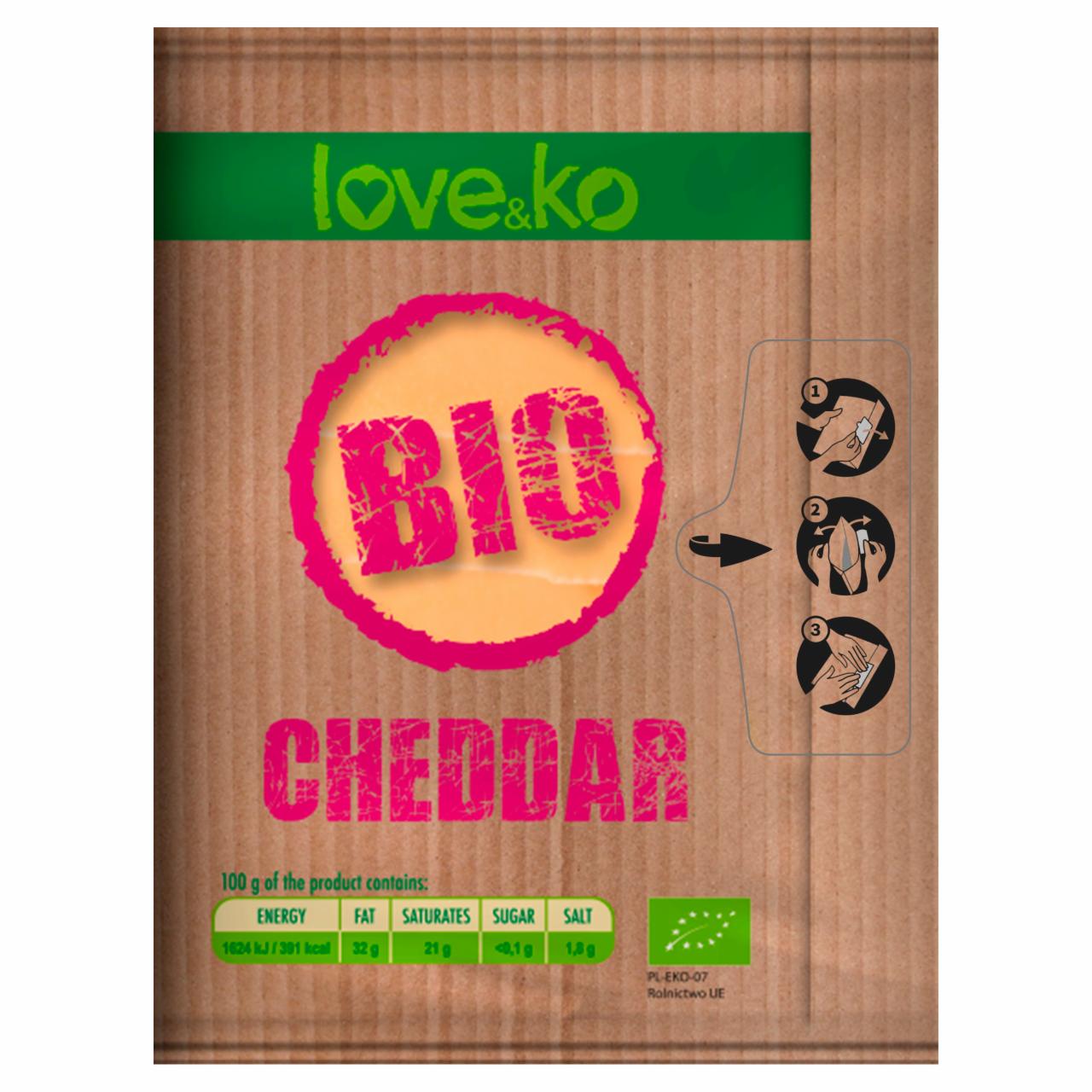 Képek - Love&ko BIO zsíros, kemény, oltós alvasztású, érlelt cheddar sajt 100 g