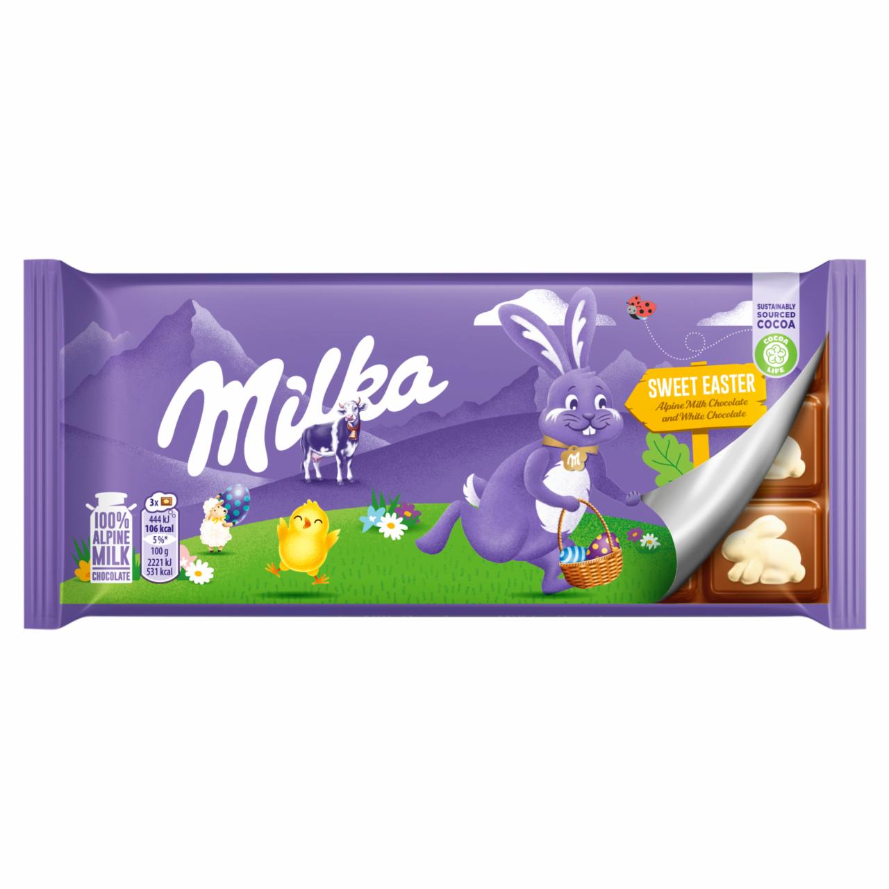 Képek - Milka alpesi tej felhasználásával készült tejcsokoládé fehér csokoládéval 90 g