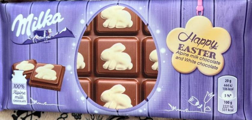 Képek - Milka Happy Easter alpesi tej felhasználásával készült tejcsokoládé és fehér csokoládé 100 g