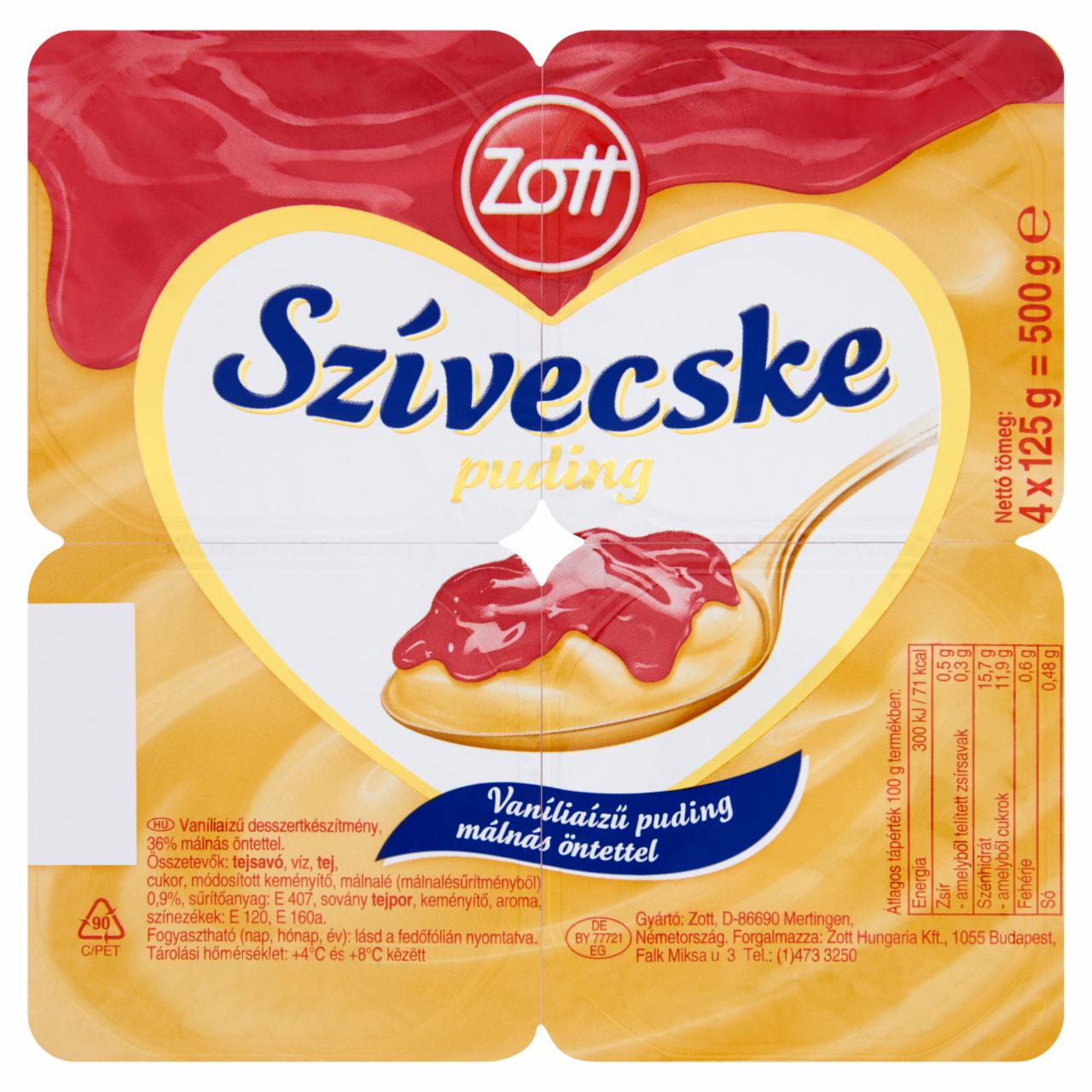 Képek - Zott Szívecske vaníliaízű puding málnás öntettel 4 x 125 g