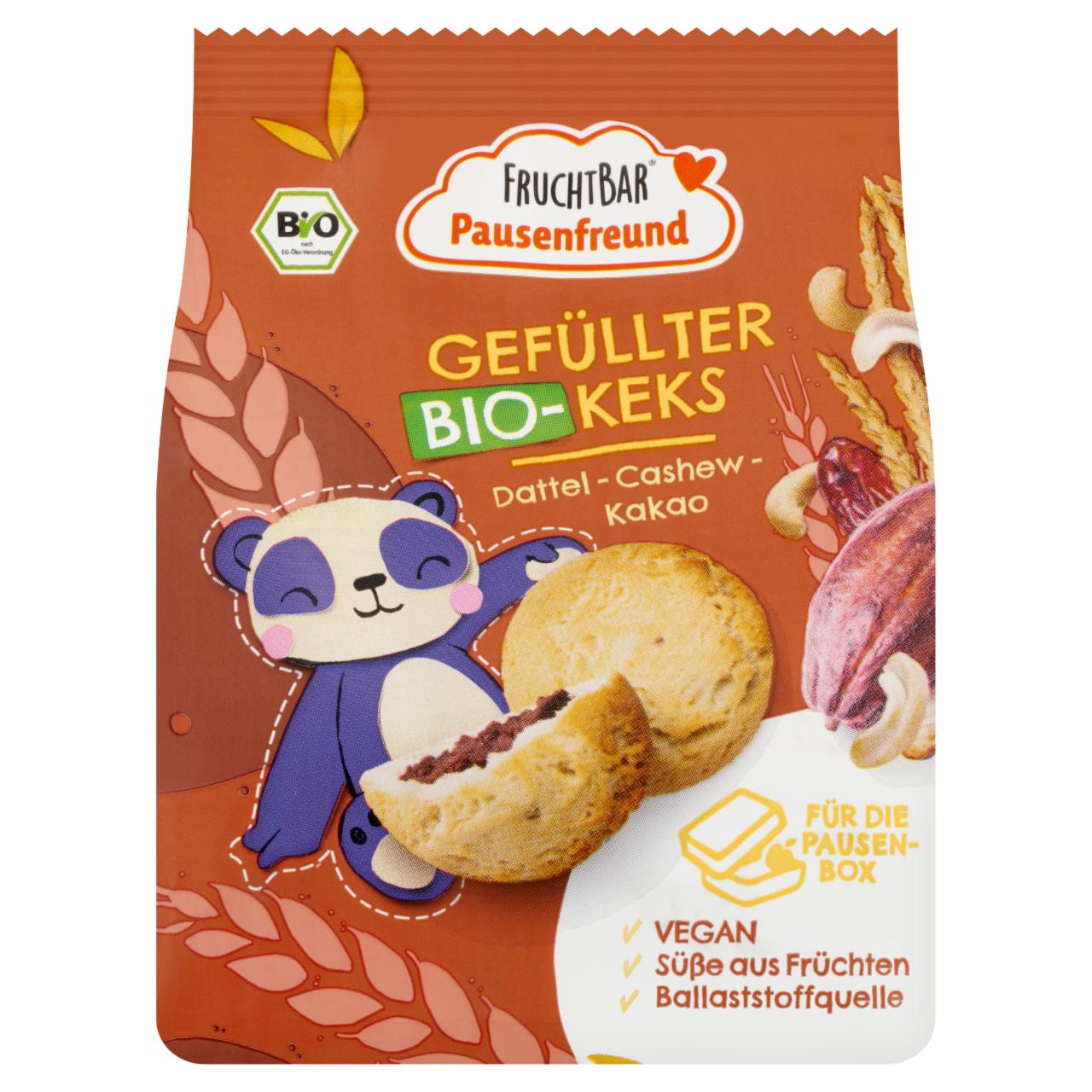 Képek - FruchtBar Pausenfreund bio datolyával, kesudióval és kakaóval töltött keksz 120 g