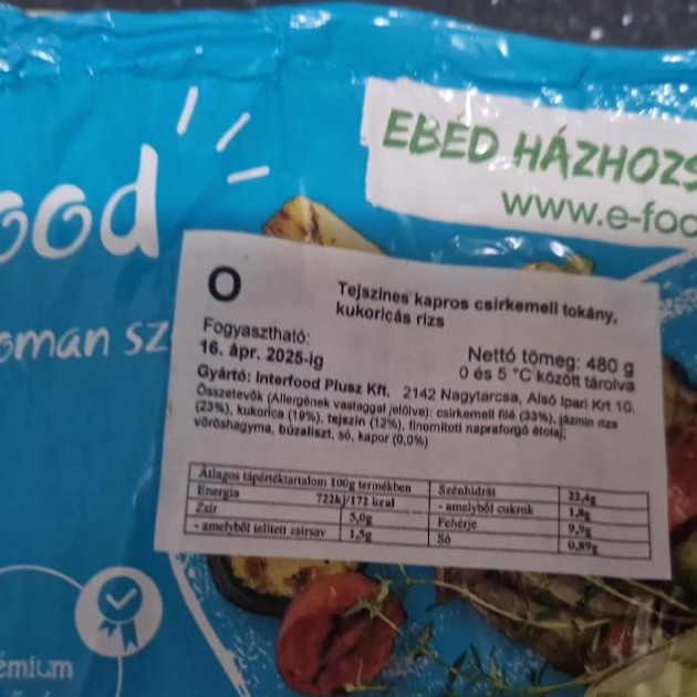 Képek - Tejszínes kapros csirkemell tokány, kukoricás rizs Interfood
