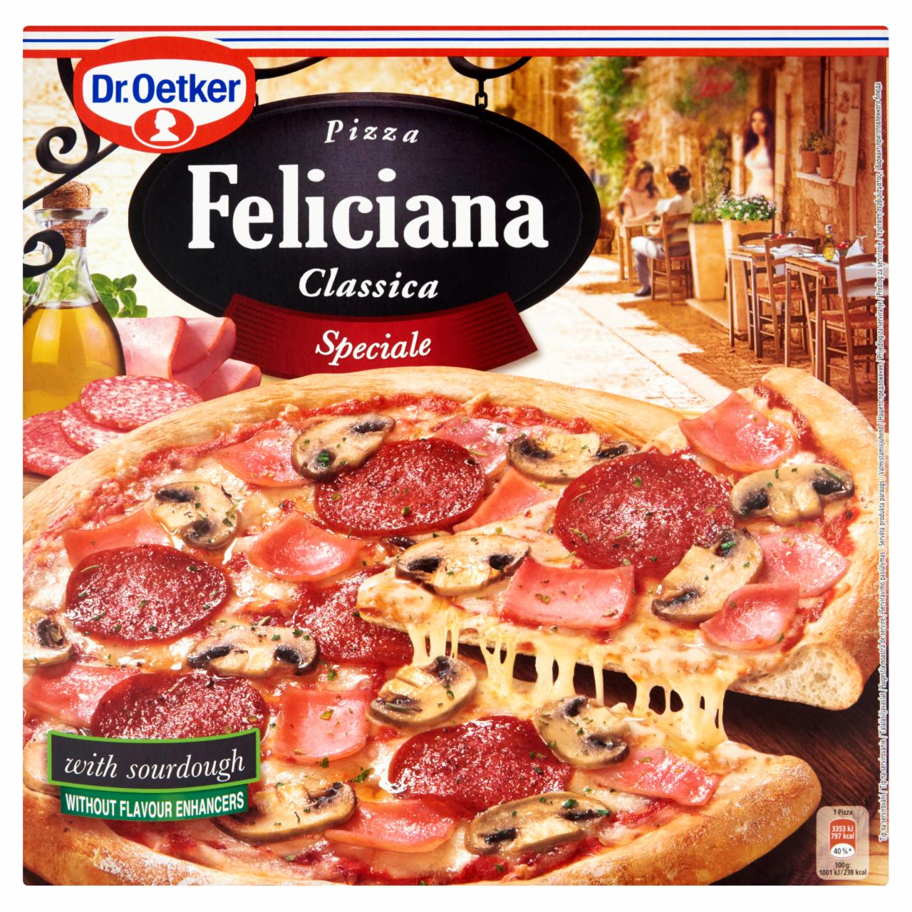 Képek - Dr. Oetker Feliciana gyorsfagyasztott pizza sonkával, gombával és szalámival 335 g