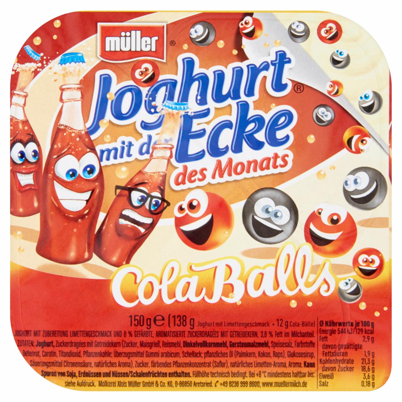 Képek - Müller Ecke des Monats Cola Balls joghurt lime ízű készítménnyel és gabonamagos cukordrazséval 150 g