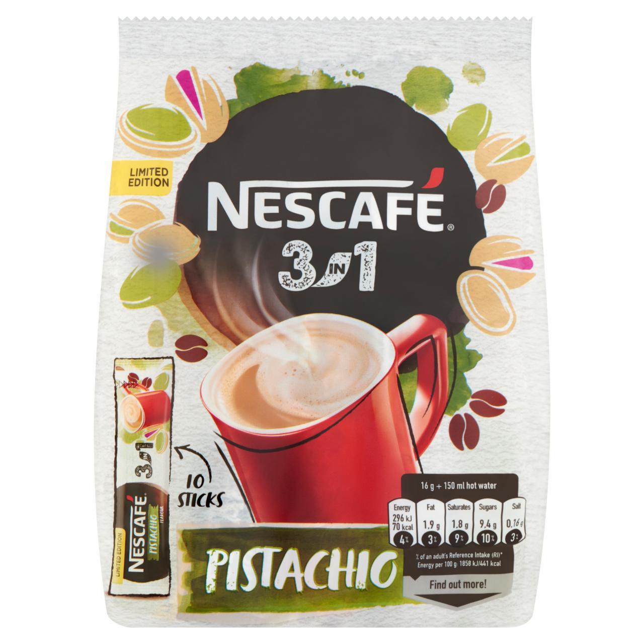 Képek - Nescafé 3in1 Pistachio pisztácia ízű azonnal oldódó kávéspecialitás 10 db 160 g