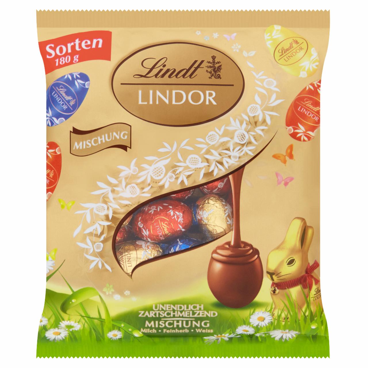 Képek - Lindt Lindor tej-, ét- és fehércsokoládé lágyan olvadó töltelékkel 180 g