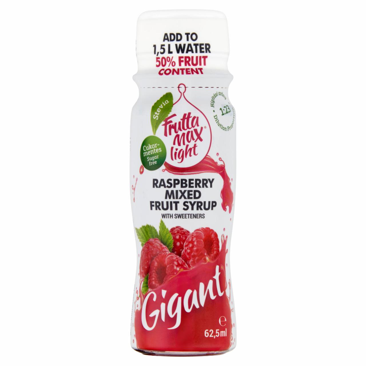 Képek - FruttaMax Gigant cukormentes málna vegyes gyümölcsszörp édesítőszerrel 62,5 ml