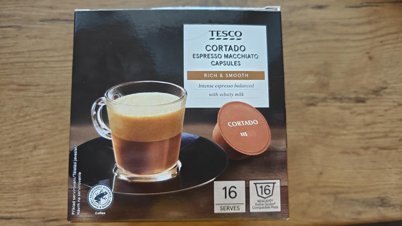 Képek - Tesco cortado espresso macchiato tejpor és azonnal oldódó kávé kapszulákban (100,8)