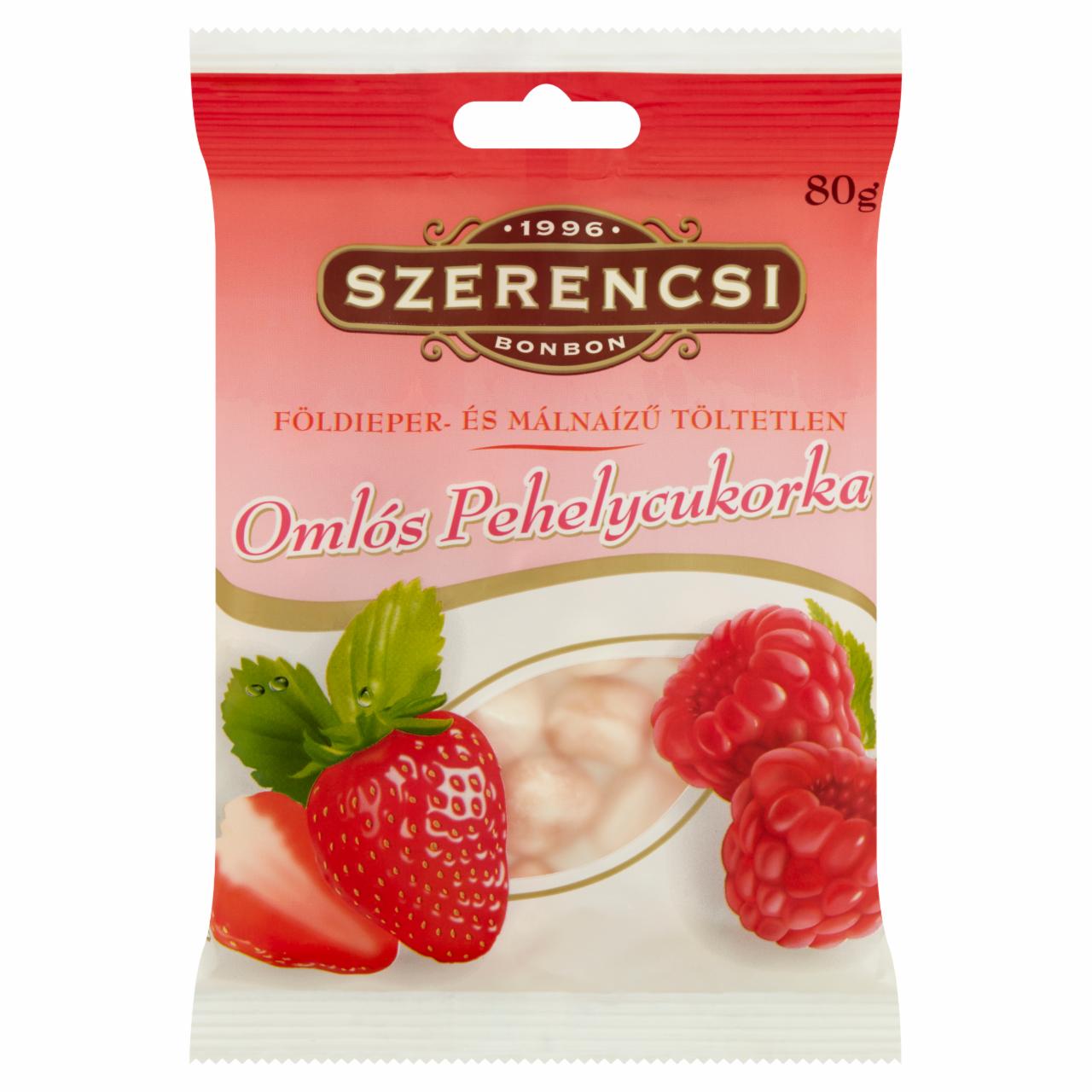 Képek - Szerencsi földieper- és málnaízű töltetlen omlós pehelycukorka 80 g