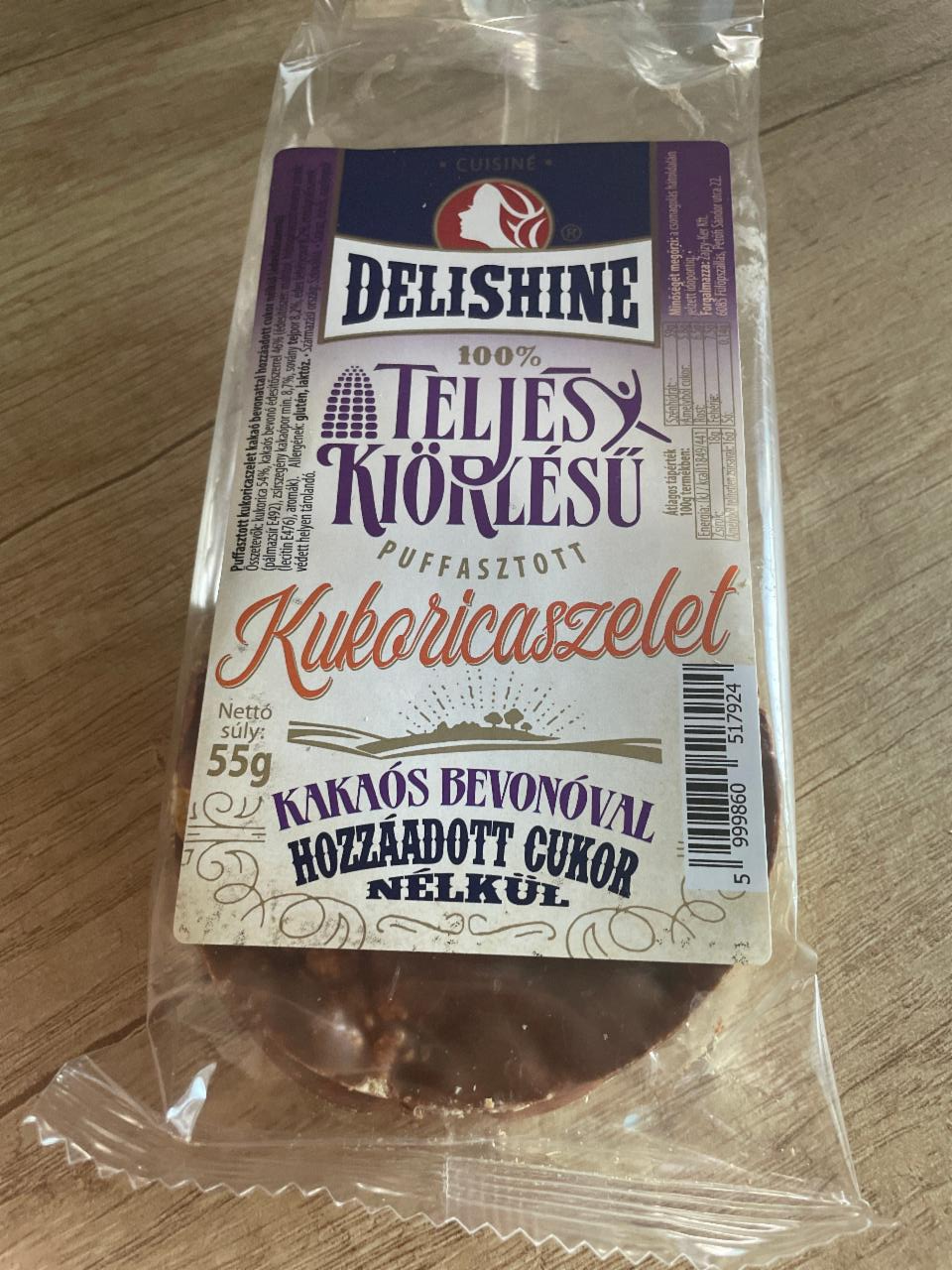 Képek - Teljes kiörlésű puffasztott kukoricaszelet kakaós bevonóval hozzáadott cukor nélkül Delishine