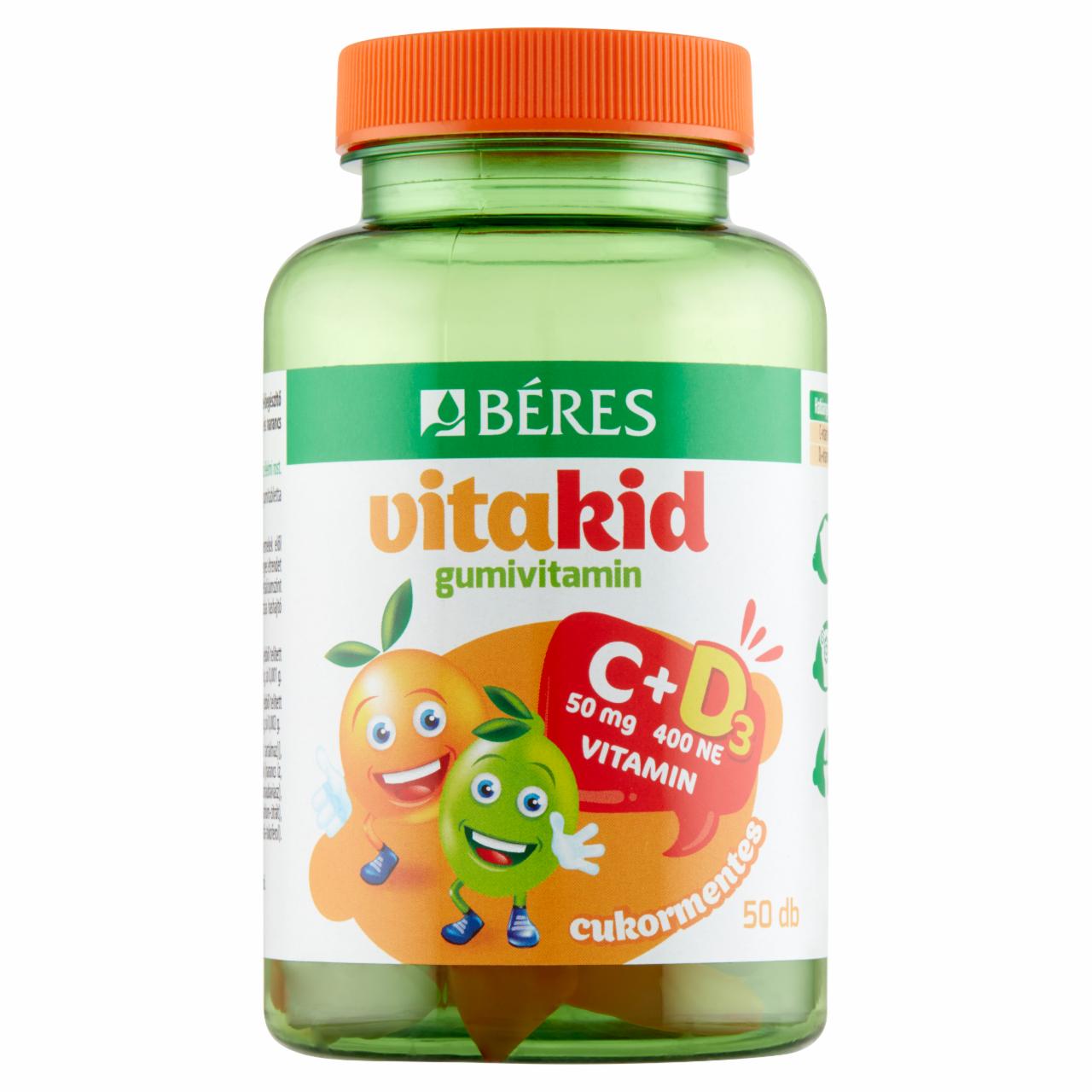 Képek - Béres VitaKid C 50 mg + 400 NE D3 cukormentes gumitabletta étrend-kiegészítő 50 x 2,99 g (150 g)