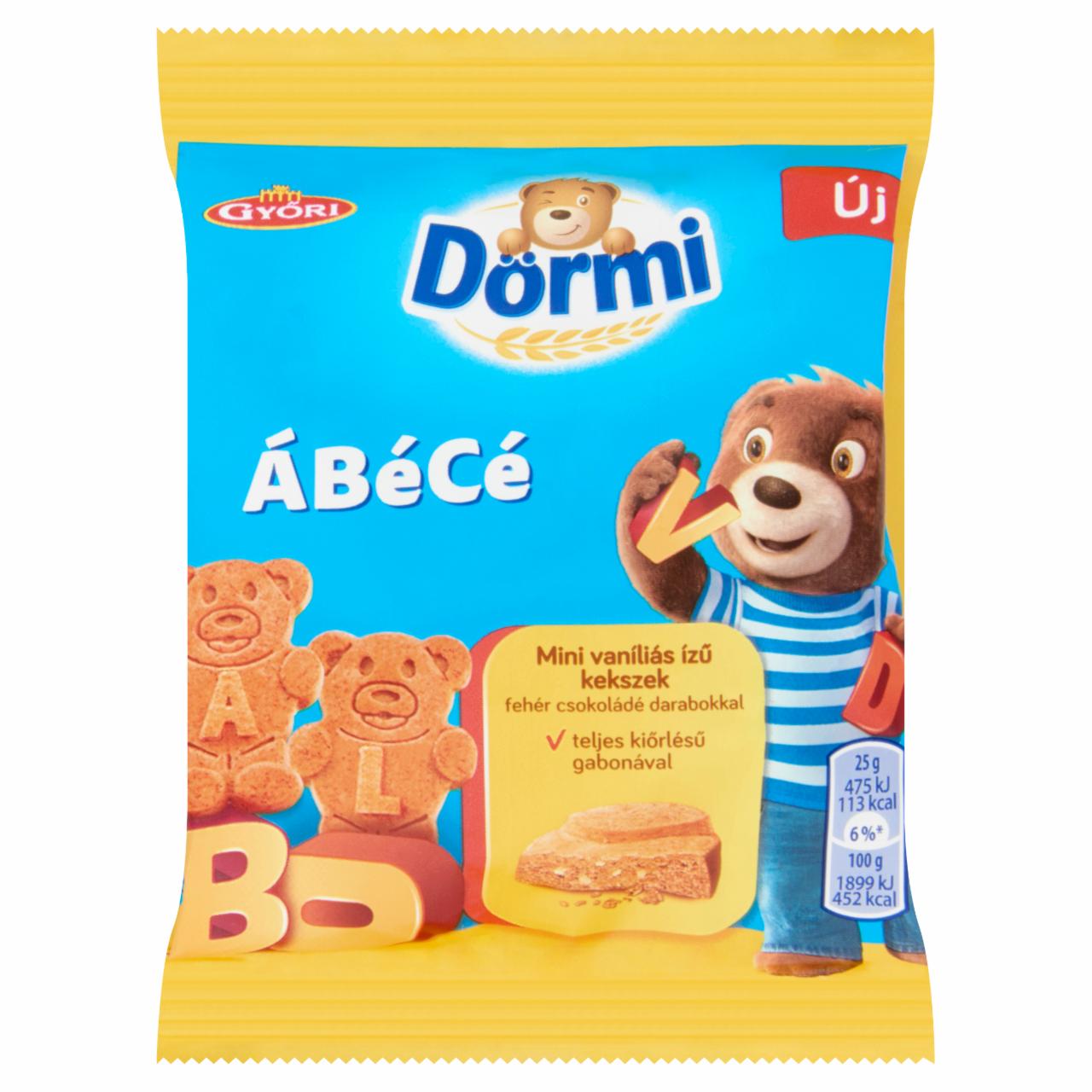 Képek - Dörmi ÁBéCé mini vaníliás ízű kekszek fehér csokoládé darabokkal 25 g