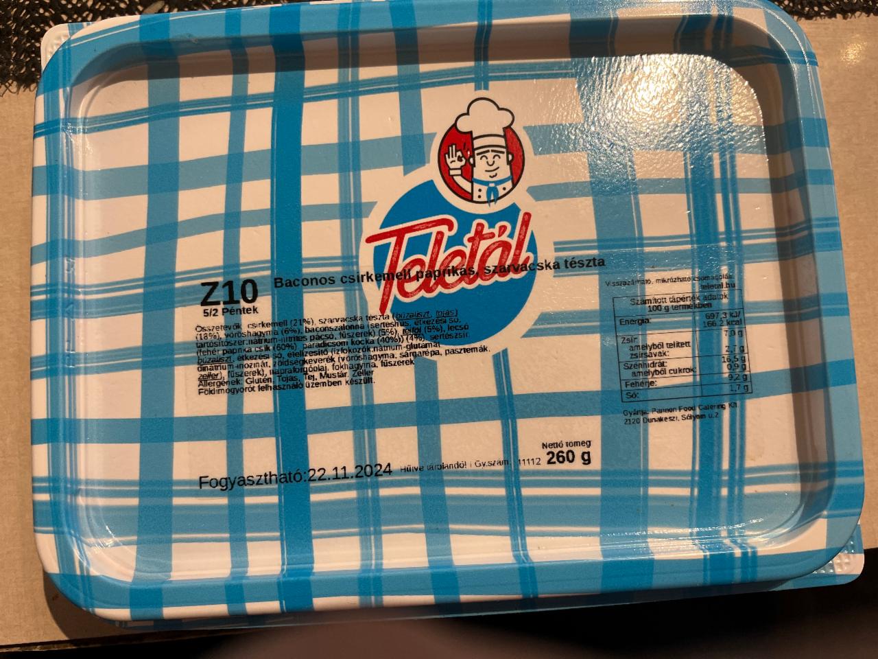 Képek - Baconos csirkemell paprikás,szarvacska tészta Teletál