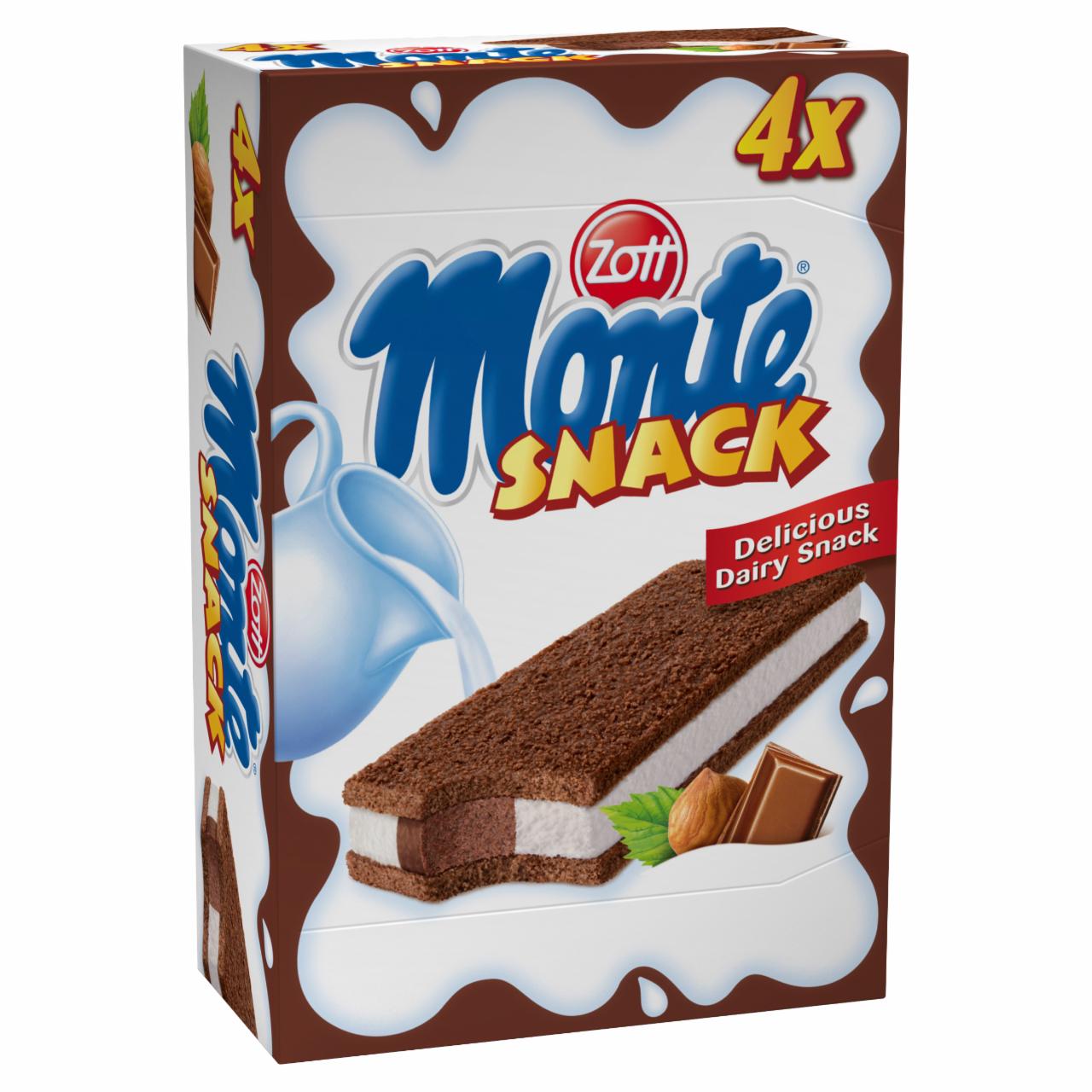 Képek - Zott Monte Snack tejes, csokoládés-mogyorós krémmel töltött sütemény 4 x 29 g (116 g)