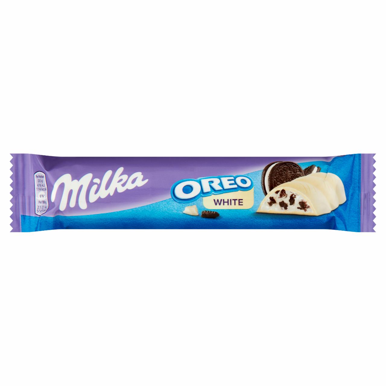 Képek - Milka Oreo White fehér csokoládé kakaós kekszdarabokkal és vaníliaízű tejes krémtöltelékkel