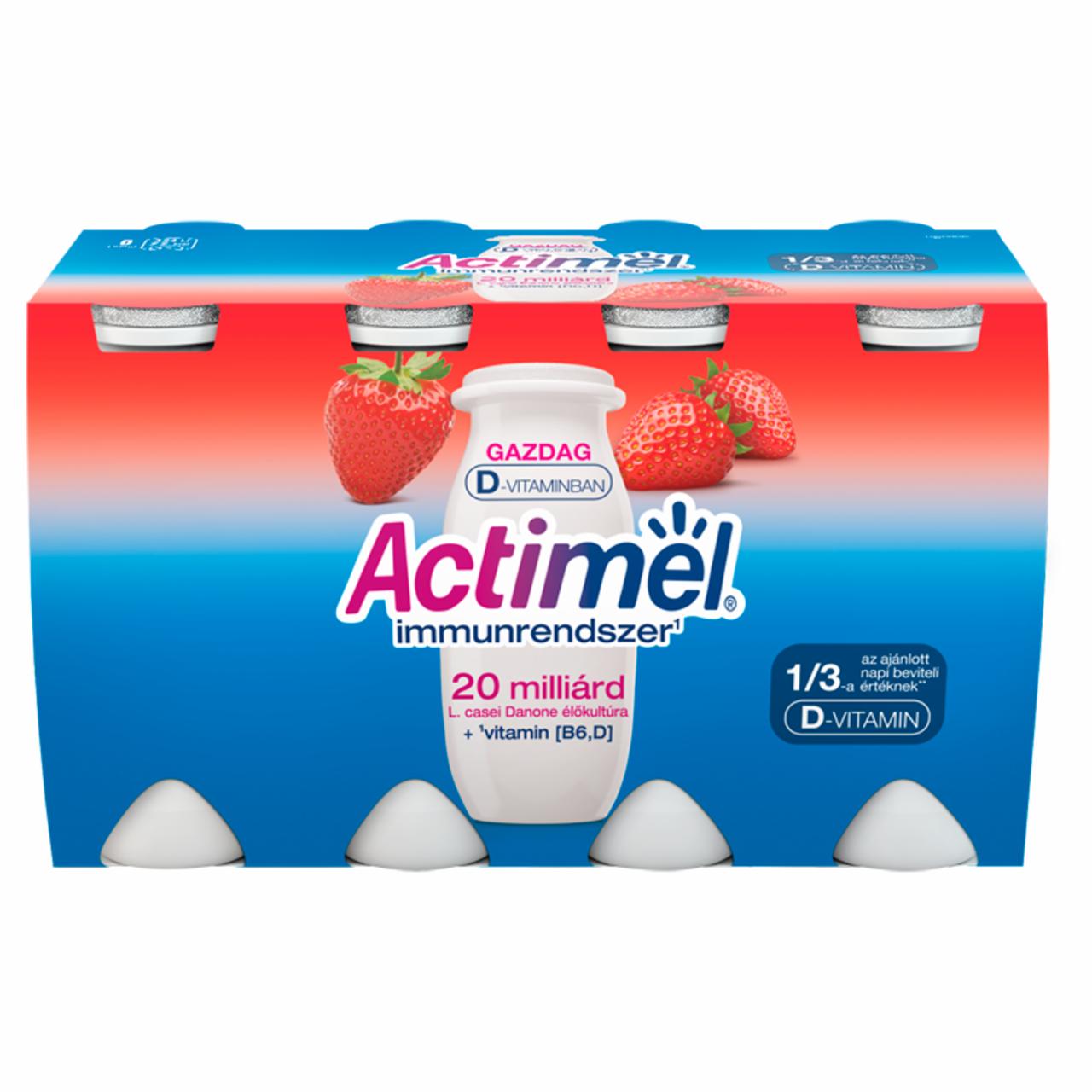 Képek - Danone Actimel zsírszegény, élőflórás, eperízű joghurtital B6- és D-vitaminnal 8 x 100 g (800 g)