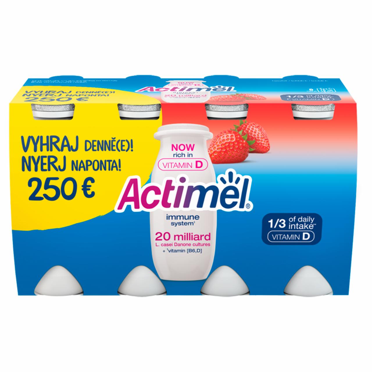 Képek - Danone Actimel zsírszegény, élőflórás, eperízű joghurtital B6- és D-vitaminnal 8 x 100 g (800 g)