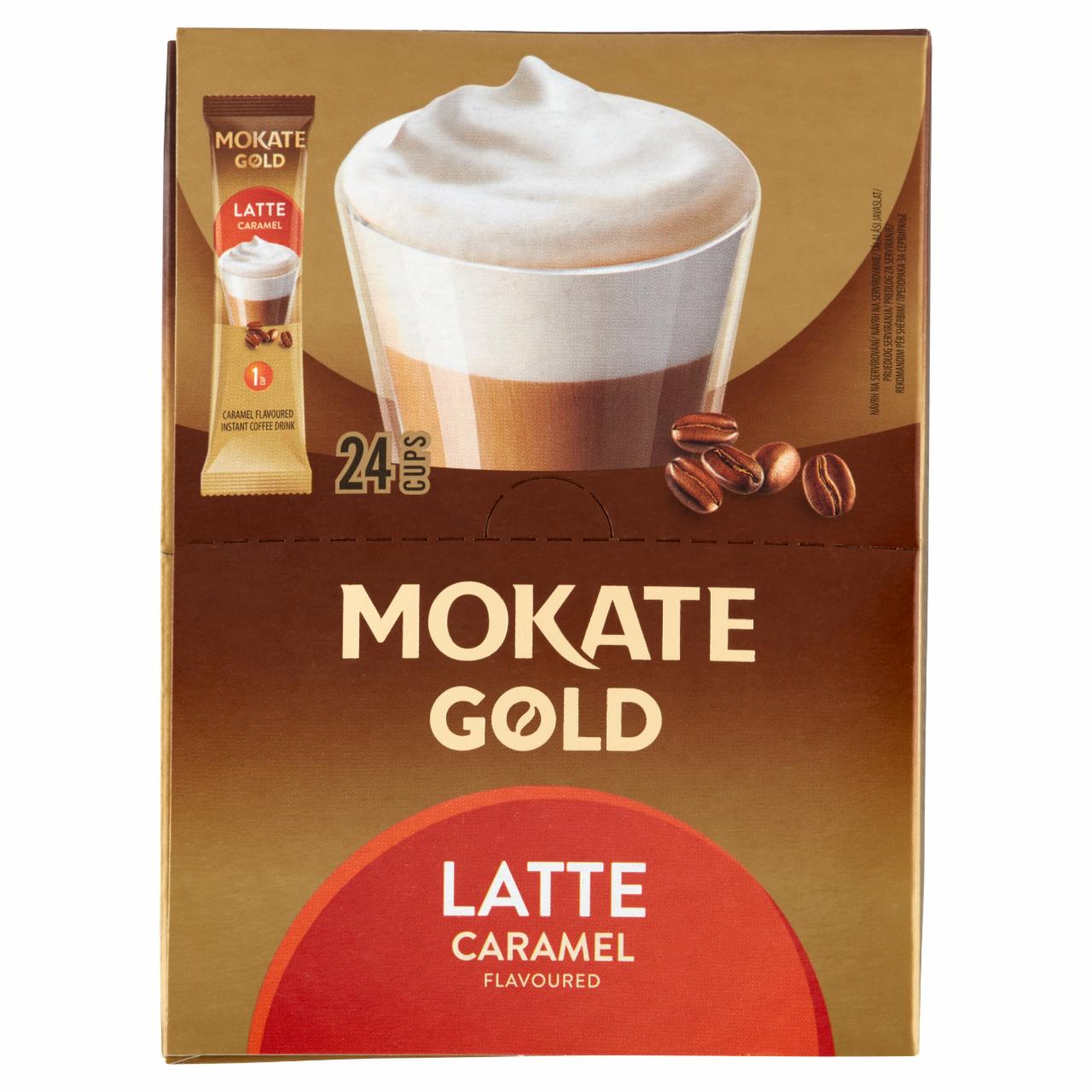 Képek - Mokate Gold Latte Caramel instant kávéitalpor karamell ízesítéssel 24 x 14 g (336 g)