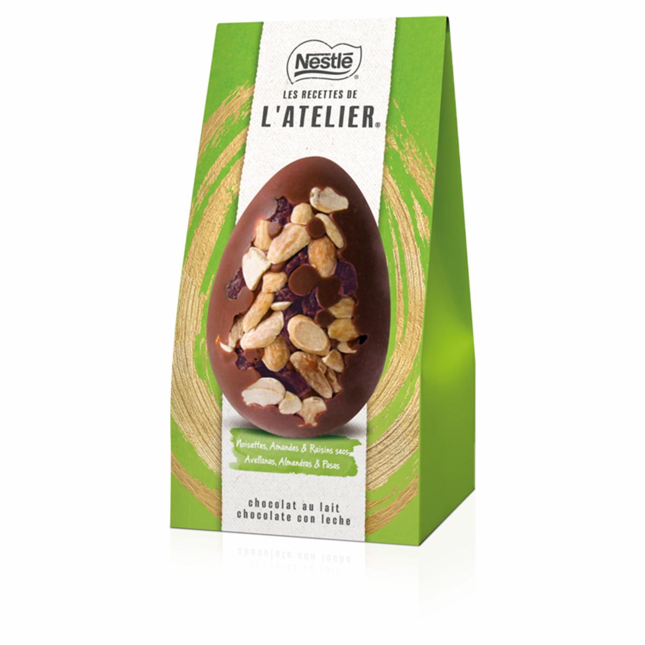 Képek - Nestlé L'Atelier tejcsokoládé tojás mogyoró, mandula és mazsola keverékkel 100 g