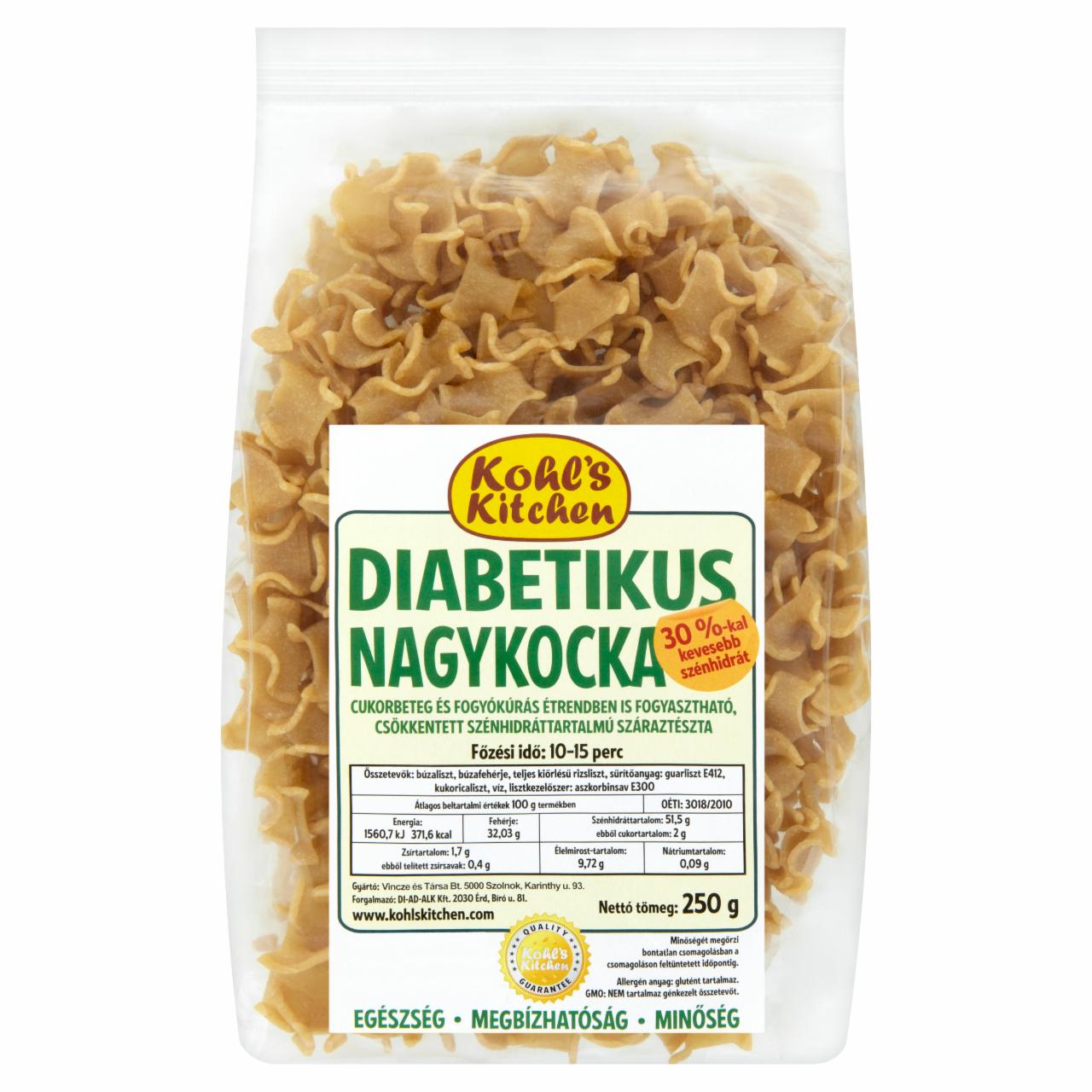 Képek - Kohl's Kitchen diabetikus nagykocka száraztészta 250 g