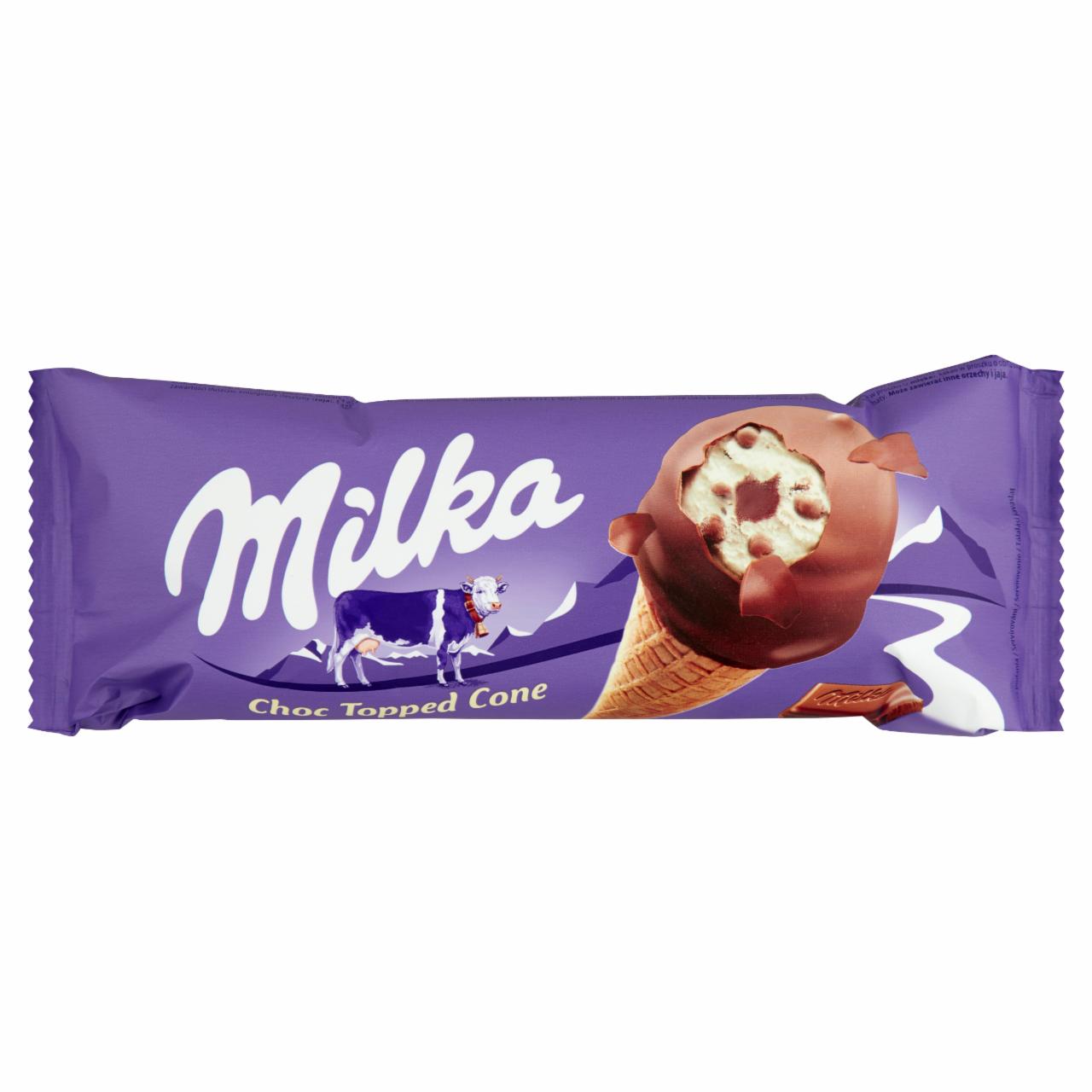 Képek - Milka vanília ízű jégkrém tejcsokoládé darabokkal és tejcsokoládé öntettel 110 ml