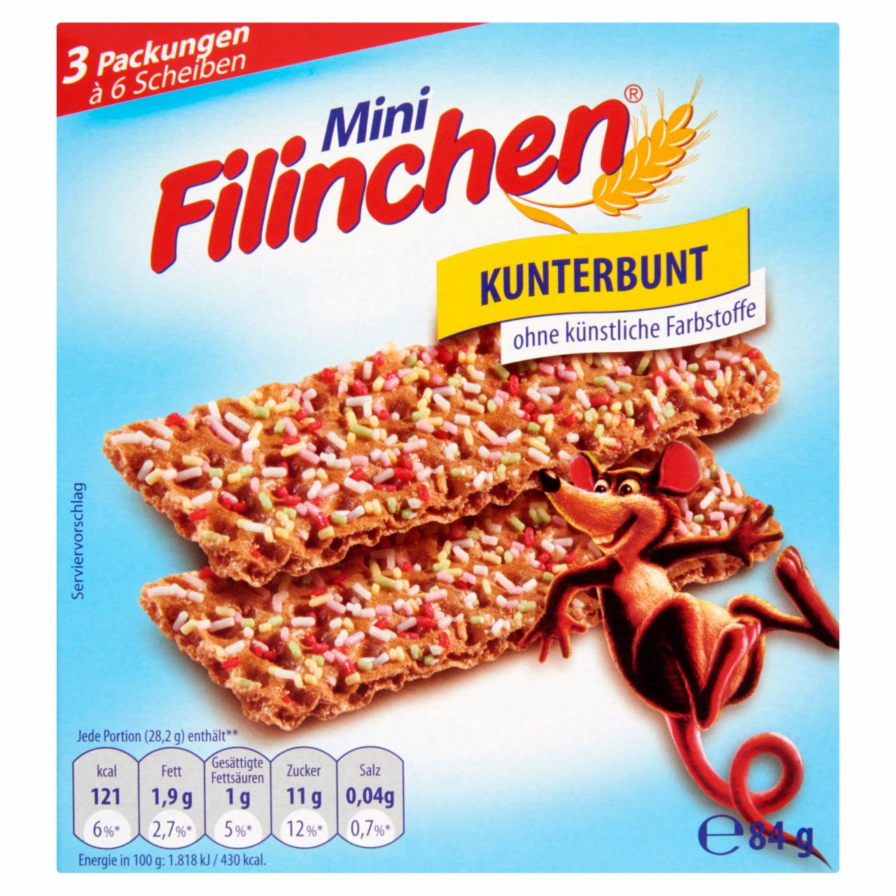 Képek - Filinchen Mini tarkabarka ropogós ostyakenyér színes tortadarával 3 x 28 g