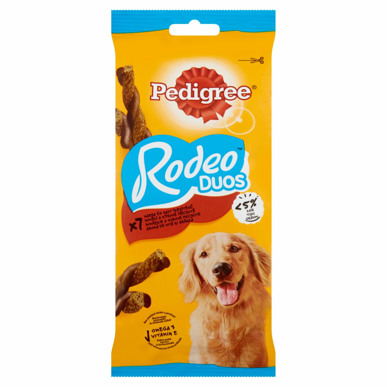 Képek - Pedigree Rodeo Duos marha és sajt ízesítésű kiegészítő állateledel felnőtt kutyák számára 7 db 123 g