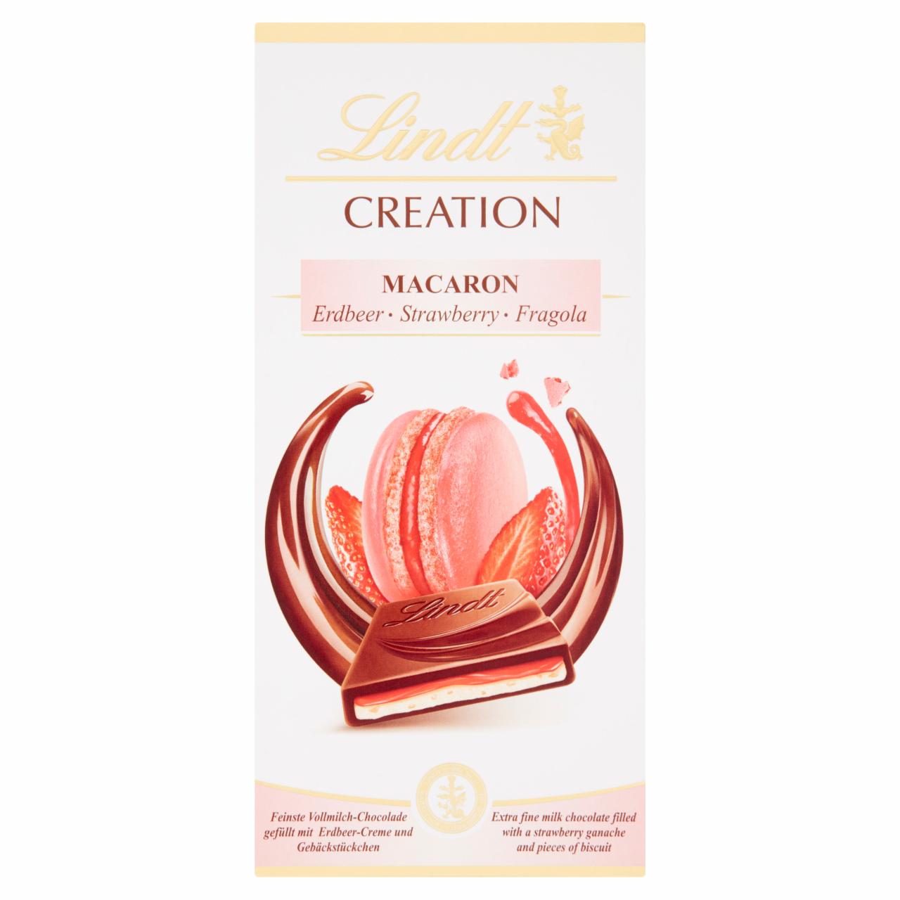 Képek - Lindt Creation Macaron epres krémmel és kekszdarabokkal töltött extra tejcsokoládé 150 g