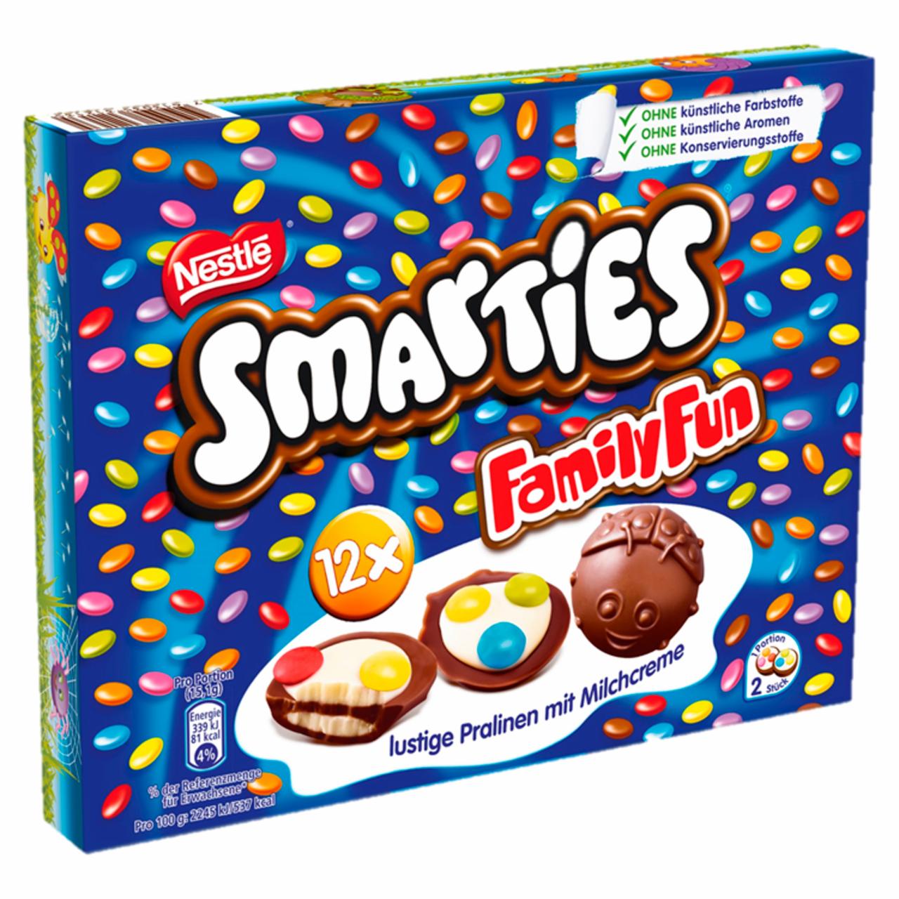 Képek - Smarties Family Fun tej-és fehércsokoládés praliné tejes krémmel & tejcsokoládés cukordrazséval 90 g