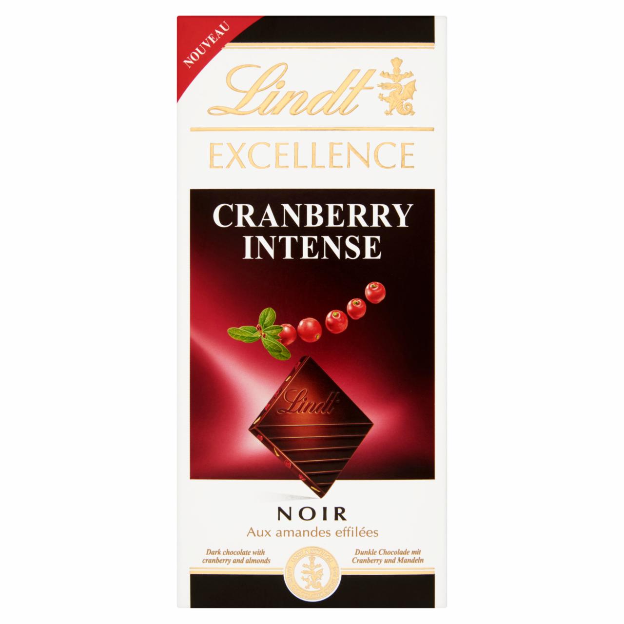 Képek - Lindt Excellence Cranberry Intense étcsokoládé tőzegáfonya és mandula darabkákkal 100 g
