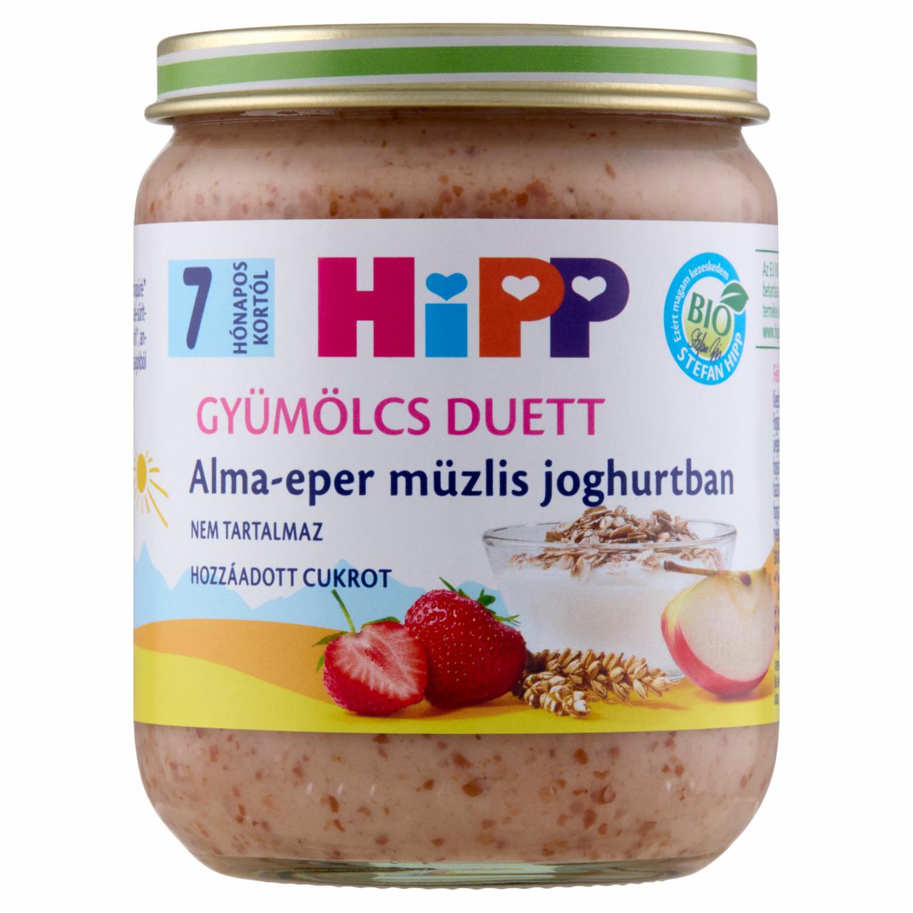 Képek - HiPP Gyümölcs Duett BIO alma-eper müzlis joghurtban bébidesszert 7 hónapos kortól 160 g