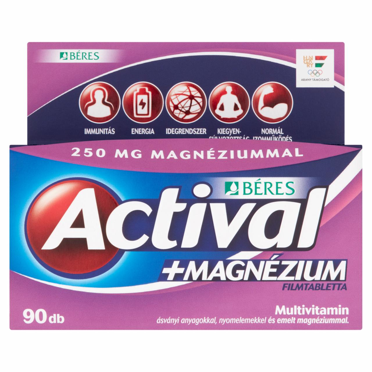 Képek - Béres Actival+Magnézium filmtabletta étrend-kiegészítő multivitamin 90 db 130 g