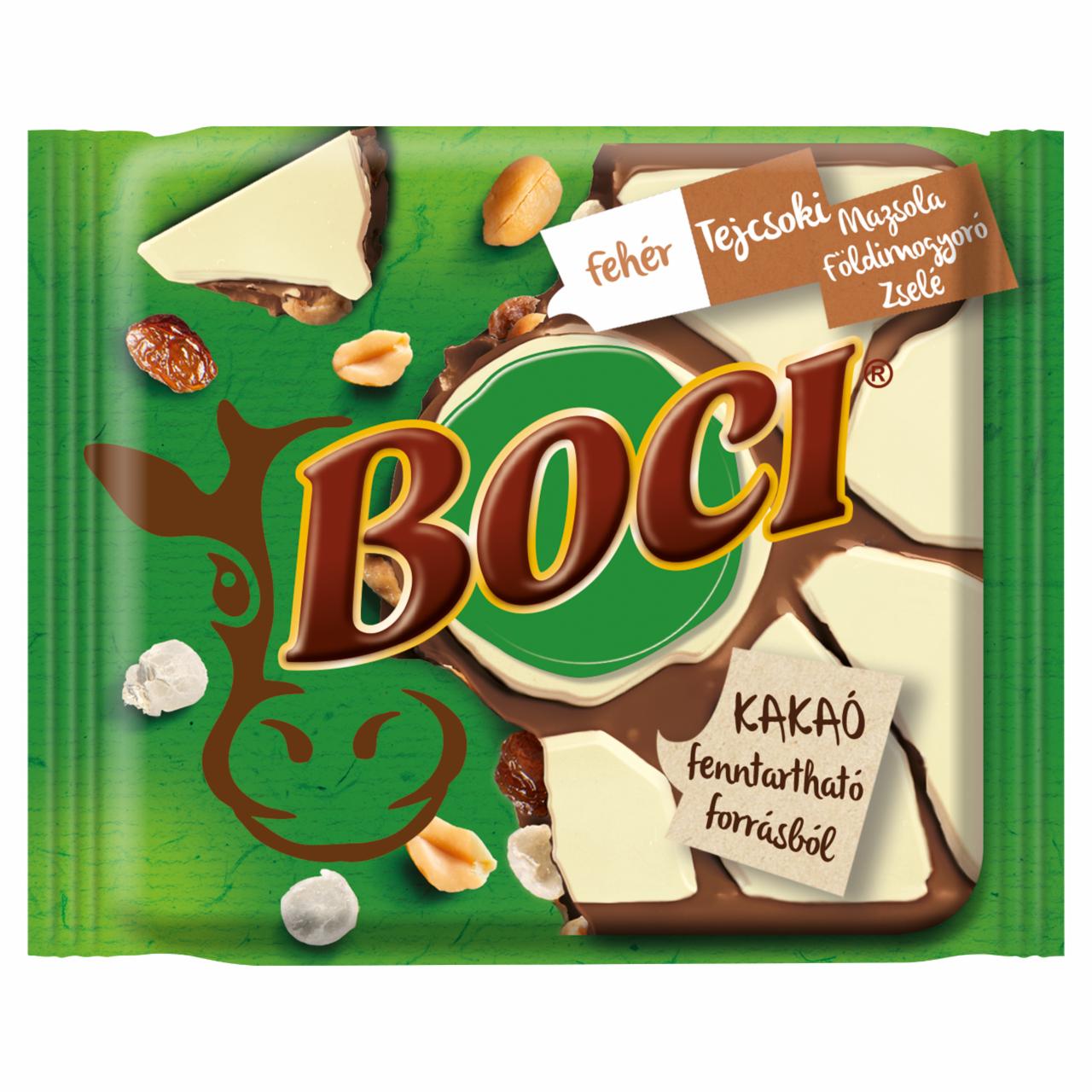Képek - Boci tej- és fehércsokoládé földimogyoróval, zselével és mazsolával 90 g