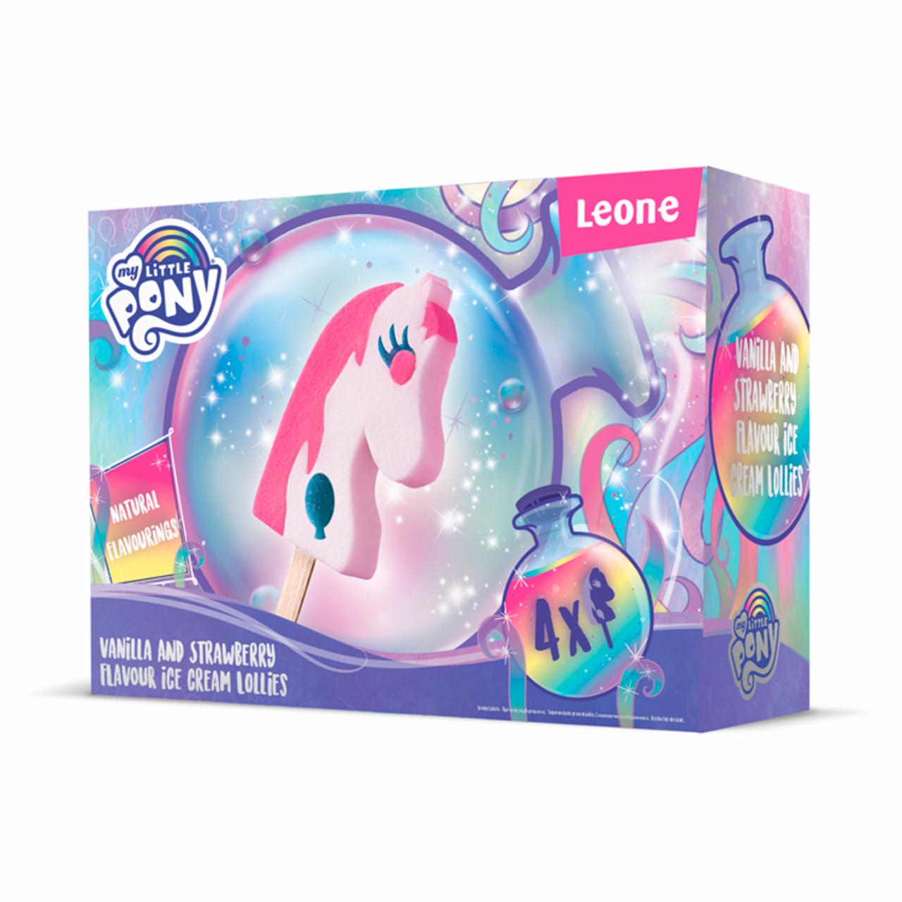 Képek - Leone My Little Pony vanília és eper ízű jégkrém színes dekorációval 4 x 70 ml (280 ml)