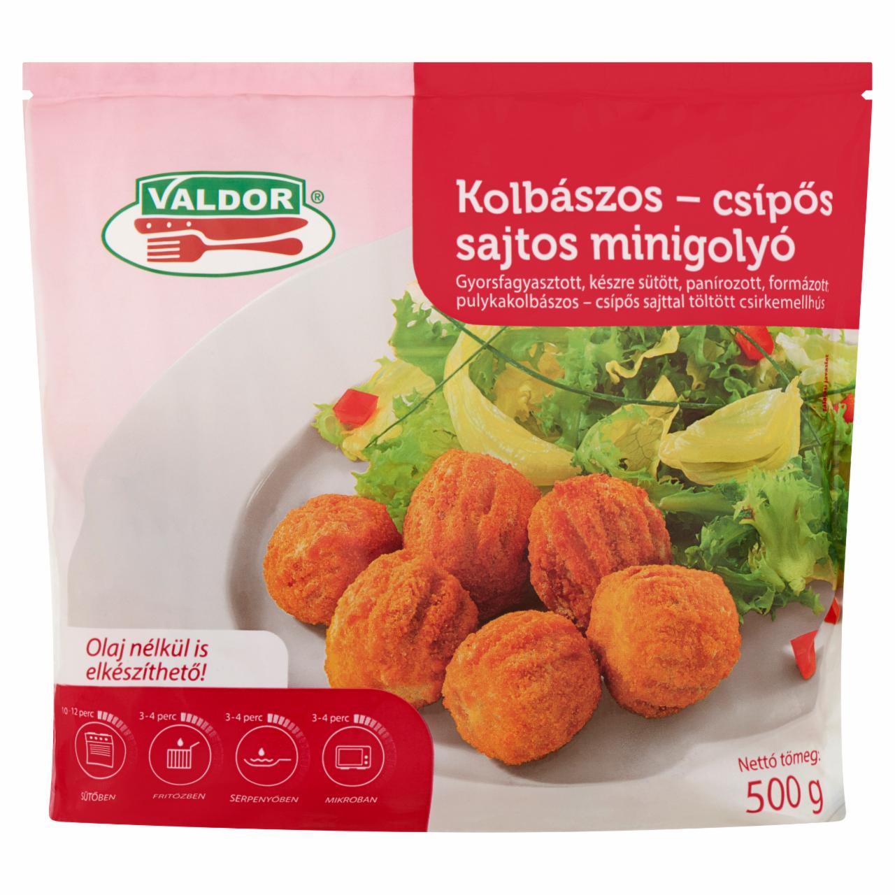 Képek - Valdor gyorsfagyasztott, készre sütött, panírozott, kolbászos-csípős sajtos minigolyó 500 g