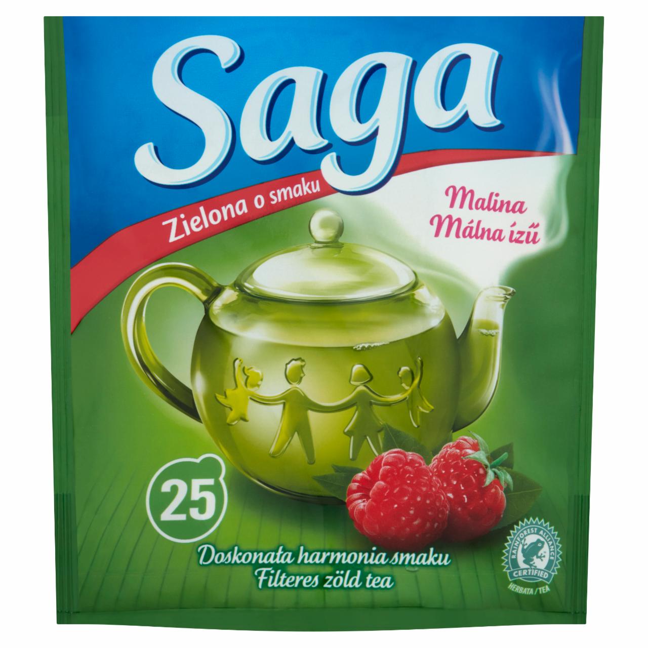 Képek - Saga málna ízű filteres zöld tea 25 filter 32,5 g