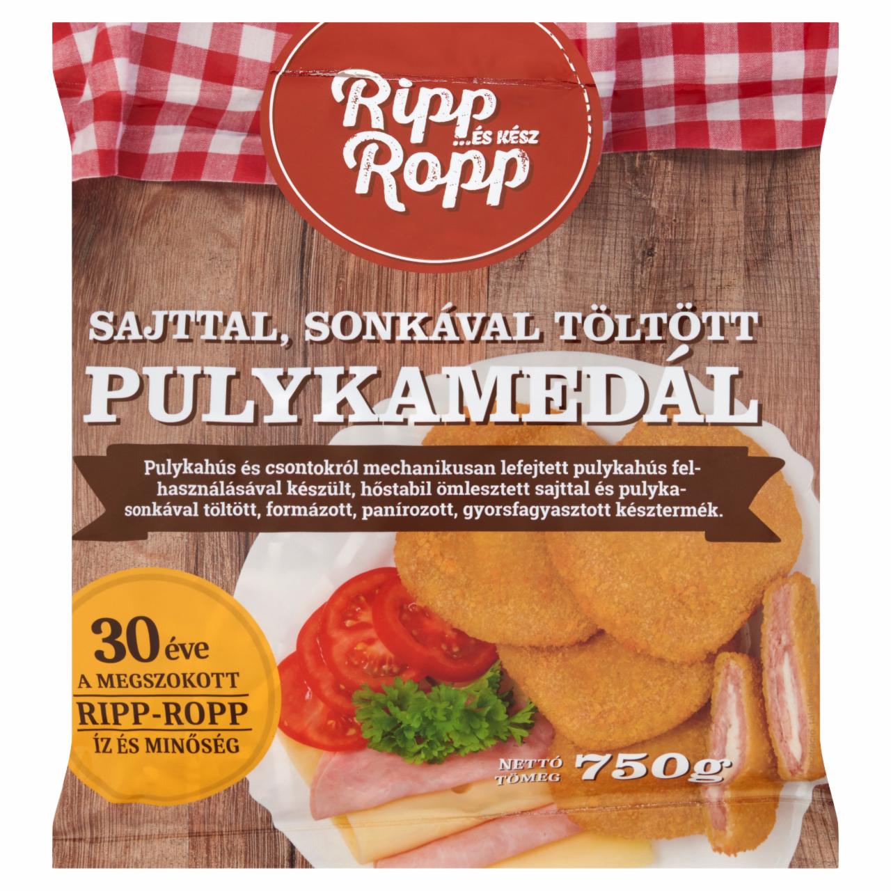 Képek - Ripp-Ropp gyorsfagyasztott, sajttal, sonkával töltött pulykamedál 750 g