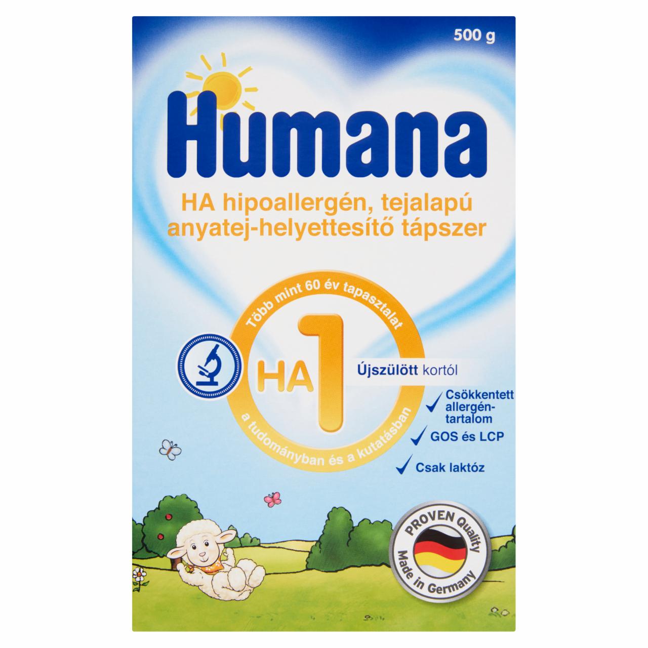 Képek - Humana HA 1 hipoallergén, tejalapú anyatej-helyettesítő tápszer újszülött kortól 500 g